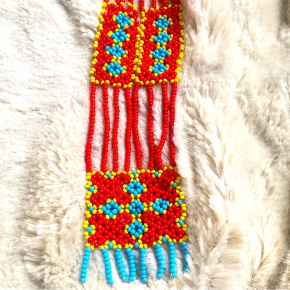 Vintage Beaded Necklace Southwestern Native American 60s 70s Bibb Collar Lariat - Picture 5 of 7
